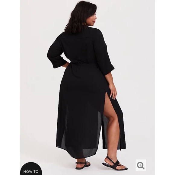 NWT TORRID Swim Cover Up Black Crinkled Woven Maxi - Picture 4 of 11